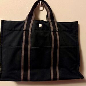 Hermès Toile Fourre-Tout MM Black Canvas Tote Authentic